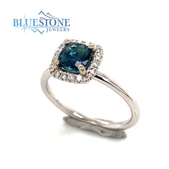 14K White Gold Ring with Blue/Green Sapphire & Diamonds*size 6*