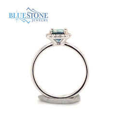 14K White Gold Ring with Blue/Green Sapphire & Diamonds*size 6*