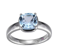 Sterling Silver Ring with Cushion Cut Blue Topaz- Size 7