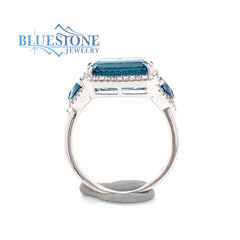 14 Karat White Gold London Blue Topaz and Diamond Ring- size 6.25