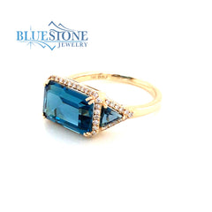 14KYG London Blue Topaz & Diamond Ring- size 6.25