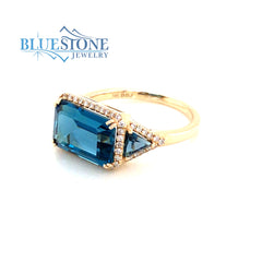 14KYG London Blue Topaz & Diamond Ring- size 6.75