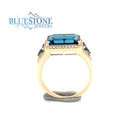 14KYG London Blue Topaz & Diamond Ring- size 6.75