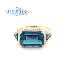 14KYG London Blue Topaz & Diamond Ring- size 6.75