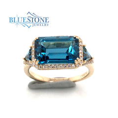 14KYG London Blue Topaz & Diamond Ring- size 6.25