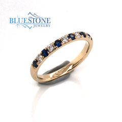 14 Karat Yellow Gold Blue Sapphire and Diamond Ring- size 7.5