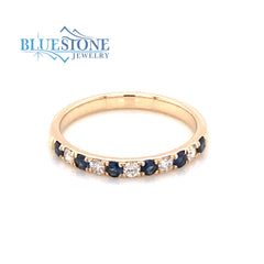 14 Karat Yellow Gold Blue Sapphire and Diamond Ring- size 7.5