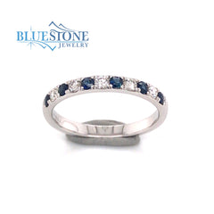 14 Karat White Gold Blue Sapphire and Diamond Ring- size 6.25