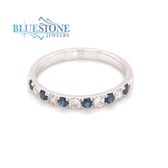 14 Karat White Gold Blue Sapphire and Diamond Ring- size 6.25