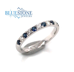 14kt White Gold Blue Sapphire and Diamond Ring- size 7.5