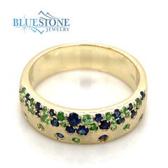 14 Karat Yellow Gold Sapphire and Tsavorite Garnet Ring- 5.75mm Wide