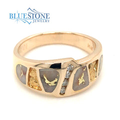 Yellow Gold Diamond, Gold Quartz and Gold Nugget Ring - Size 7.5