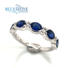 18K White Gold Ring with Sapphires & Diamonds- Size 6.5