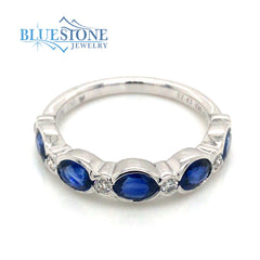 18K White Gold Ring with Sapphires & Diamonds- Size 6.5