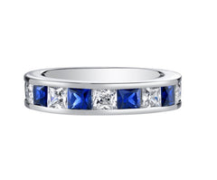 Sterling Silver Rhodium Plated Ring with Sapphires - Size 7