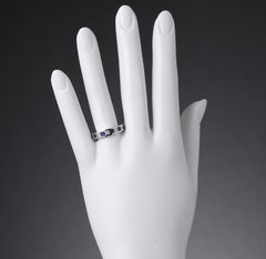 Sterling Silver Rhodium Plated Ring with Sapphires - Size 6