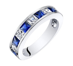 Sterling Silver Rhodium Plated Ring with Sapphires - Size 7