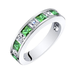 Sterling Silver Emerald and CZ Ring- size 6