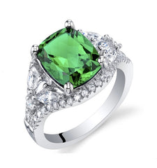 Sterling Silver Rhodium Plated Ring with One 10mm x 8mm 4.00 Carat Cus