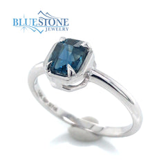 14 Karat White Gold Ring with a 0.97 Carat Cushion Cut Teal Blue Green