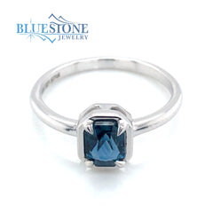 14 Karat White Gold Ring with a 0.97 Carat Cushion Cut Teal Blue Green