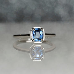 14 Karat White Gold Ring with a 0.97 Carat Cushion Cut Teal Blue Green