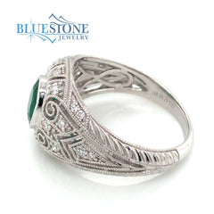 14kt White Gold Emerald & Diamond Ring- Size 6.75