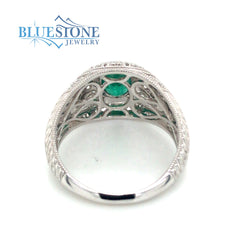 14kt White Gold Emerald & Diamond Ring- Size 6.75