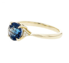 14K Yellow Gold Topaz and Diamond Ring- Size 7.25