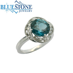 14kt White Gold London BlueTopaz & Diamond Ring