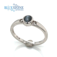 14kt White Gold Cat Eye Alexandite and Diamond Ring- Size 7
