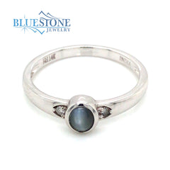 14kt White Gold Cat Eye Alexandite and Diamond Ring- Size 7