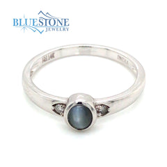 14kt White Gold Cat Eye Alexandite and Diamond Ring- Size 7