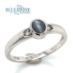 14kt White Gold Cat Eye Alexandite and Diamond Ring- Size 7