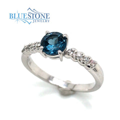 14kt White Gold London Blue Topaz and Diamond Ring- Size 7