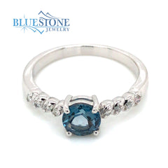 14kt White Gold London Blue Topaz and Diamond Ring- Size 7