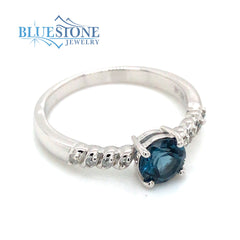14kt White Gold London Blue Topaz and Diamond Ring- Size 7