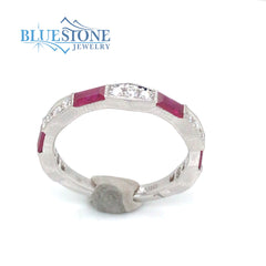14 Karat White Gold Ruby and Diamond Ring- Size 6.5