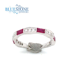 14 Karat White Gold Ruby and Diamond Ring- Size 6.5
