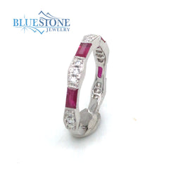 14 Karat White Gold Ruby and Diamond Ring- Size 6.5