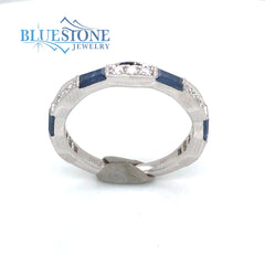 14kt White Gold Sapphire and Diamond Ring- Size 6.5