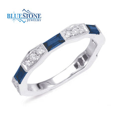 14kt White Gold Sapphire and Diamond Ring- Size 6.5