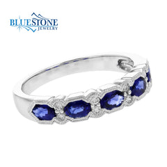 14kt White Gold Sapphire & Diamond Ring- Size 7