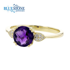 14kt Yellow Gold Amethyst and Diamond Ring