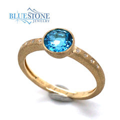 14kt Yellow Gold Topaz and Diamond Ring- Size 6.75