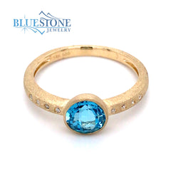 14kt Yellow Gold Topaz and Diamond Ring- Size 6.75