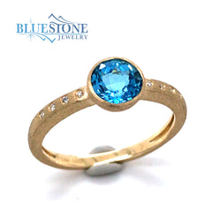 14kt Yellow Gold Topaz and Diamond Ring- Size 6.75