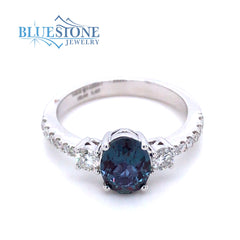 14kt White Gold Alexandrite and Diamond Ring- Size 7