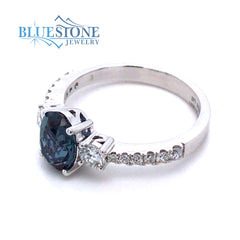 14kt White Gold Alexandrite and Diamond Ring- Size 7