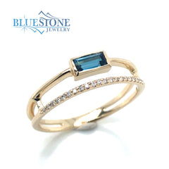 14k Yellow Gold Ring with London Blue Topaz and Diamonds- 7.25